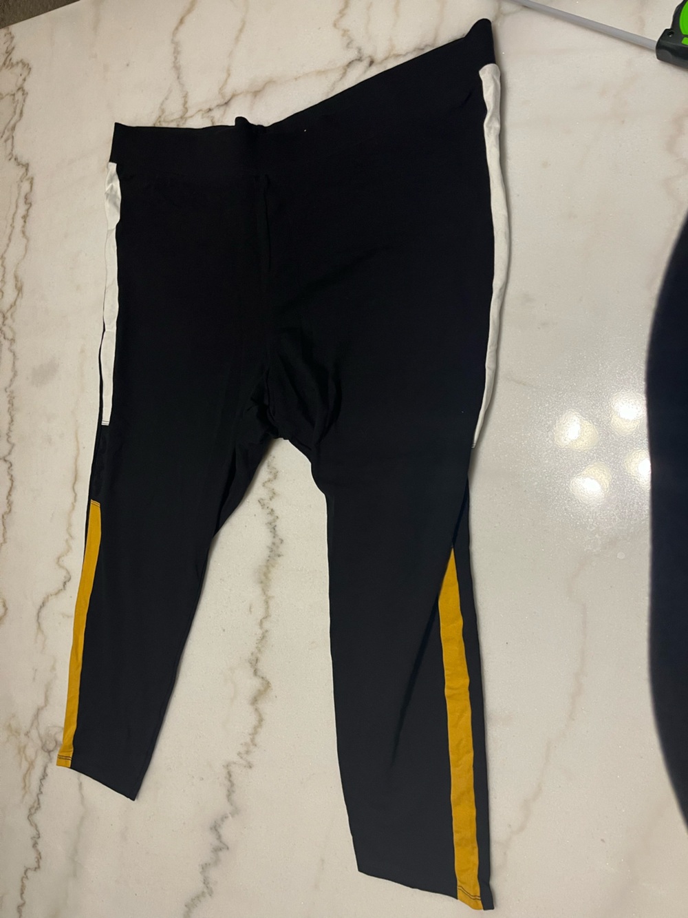 Black Leggings with yellow and White Side Stripes